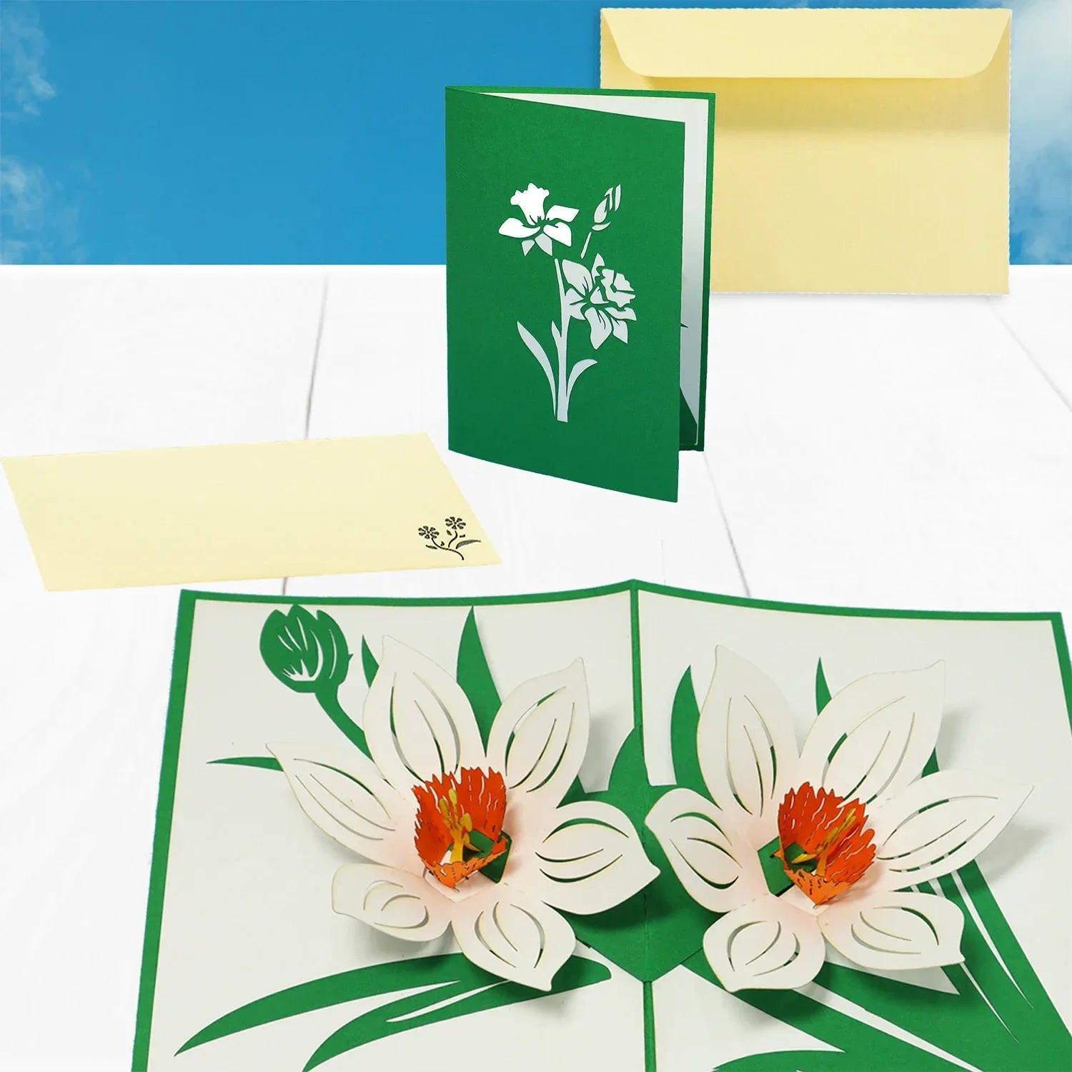 3D Pop-Up Karte Blumenkarte, Blüten - Blumen Weiß, N708 - LINPopUp