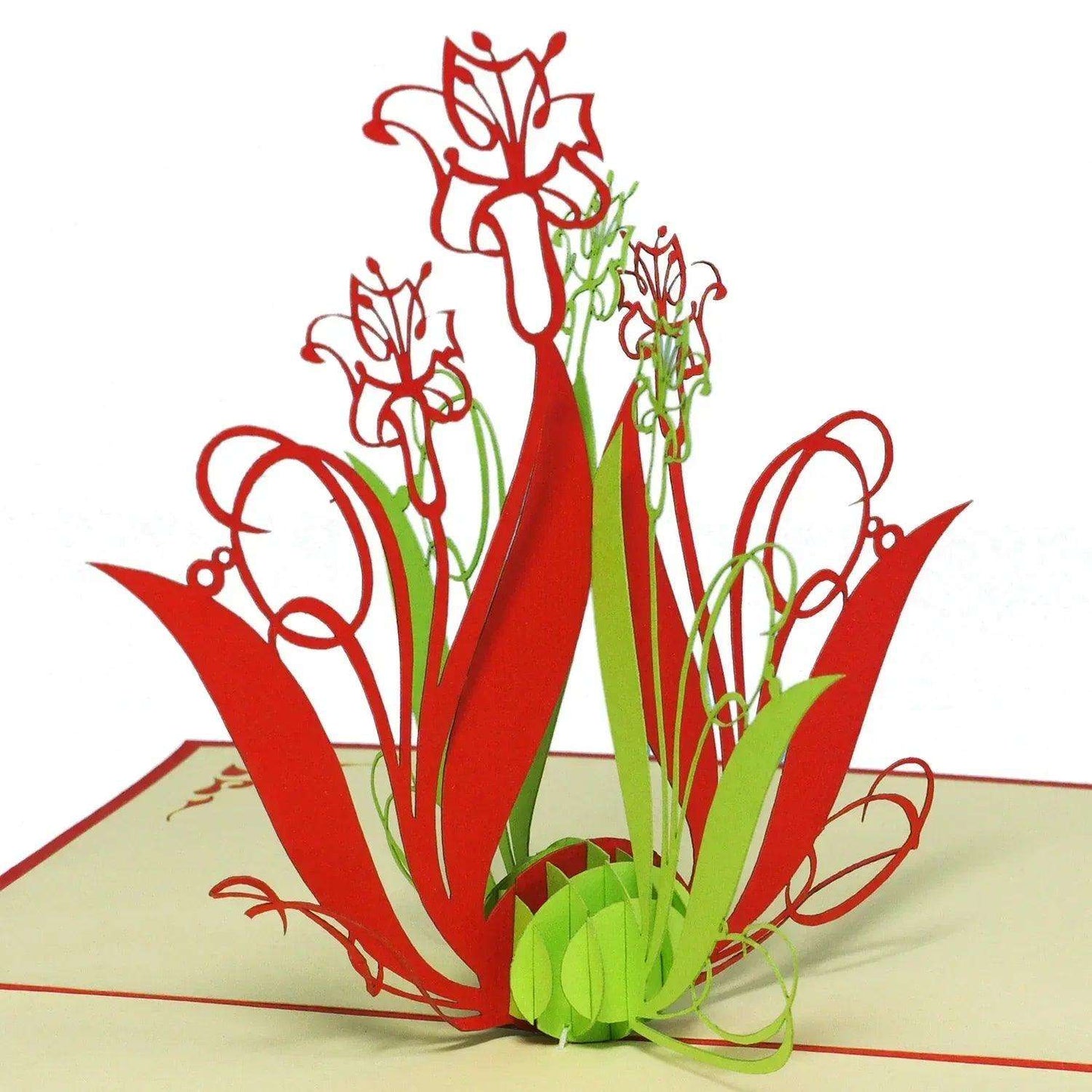 Pop Up Karte 3D Lilien Blumenstrauß Weiß – Grußkarte Geburtstag & Muttertag - LINPopUp