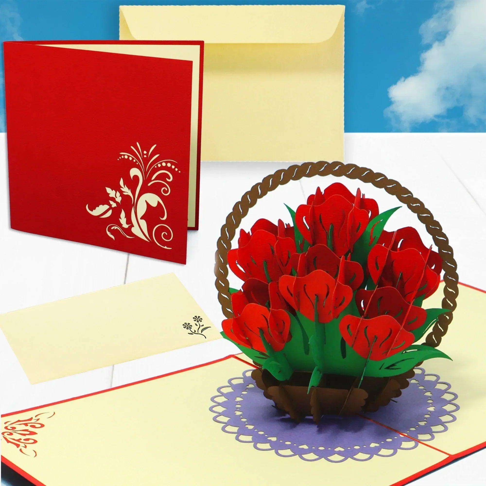 3D Pop-Up Karte Blumenkarte, Rosen Blumenkorb, N720 LINPopUp N720