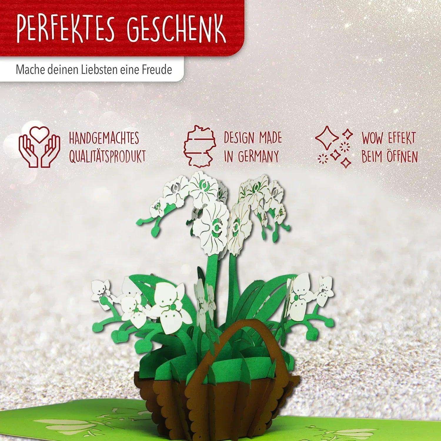 Pop Up Karte 3D Orchidee Weißgrün – Grußkarte Muttertag & Geburtstag LINPopUp 17614-N357