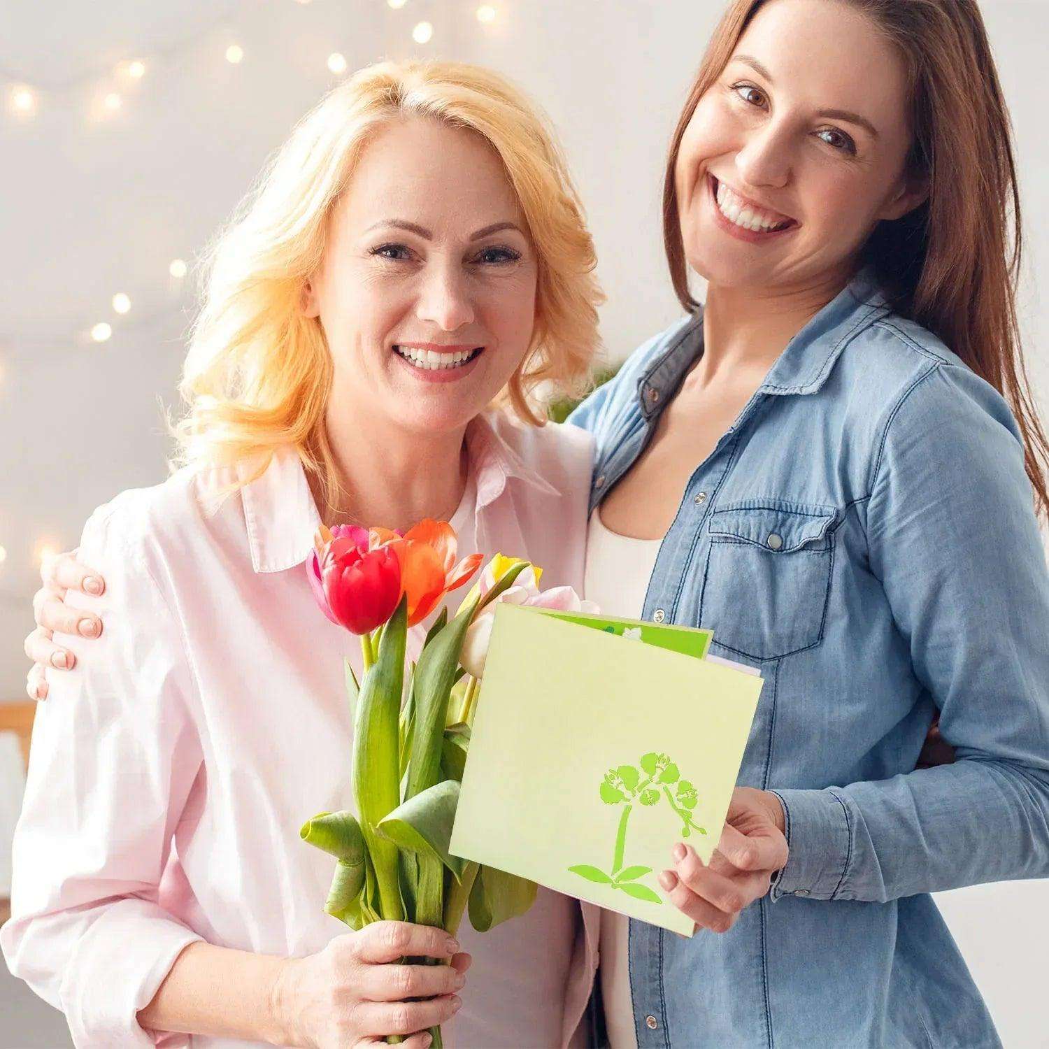 Pop Up Karte 3D Orchidee Weißgrün – Grußkarte Muttertag & Geburtstag LINPopUp 17614-N357