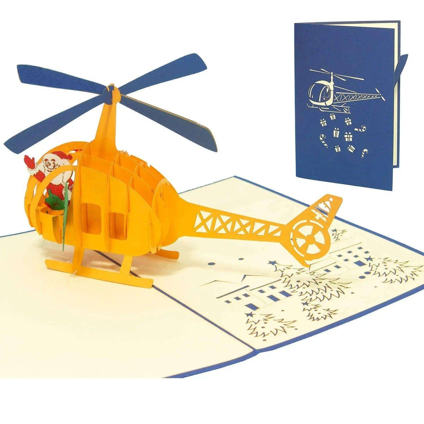 Pop Up Weihnachtskarte 3D - Weihnachtsmann im Helikopter, Hubschrauber, N454 - LINPopUp