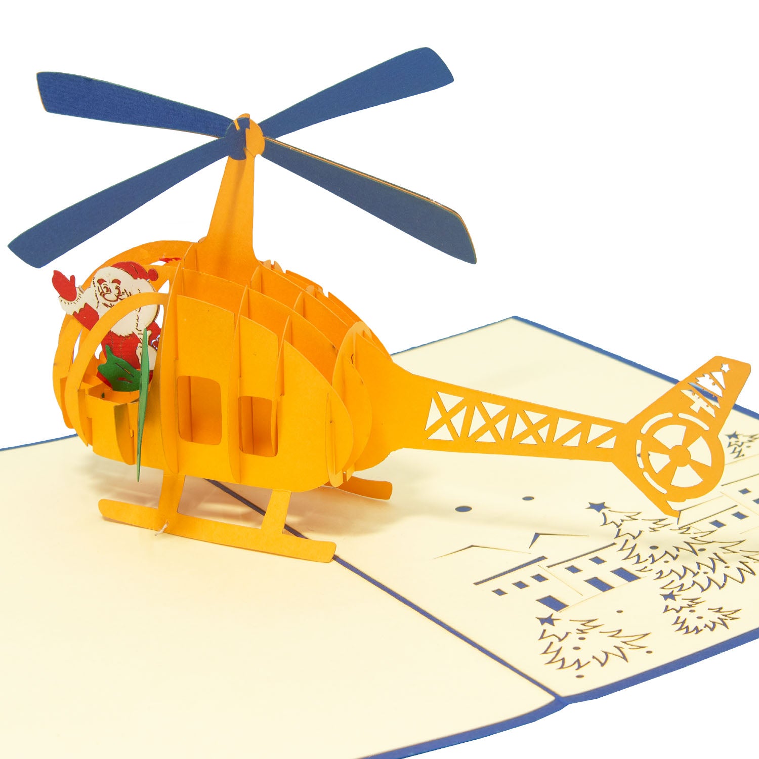 Pop Up Weihnachtskarte 3D - Weihnachtsmann im Helikopter, Hubschrauber, N454
