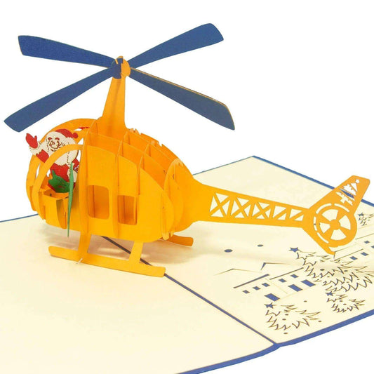Pop Up Weihnachtskarte 3D - Weihnachtsmann im Helikopter, Hubschrauber, N454 - LINPopUp