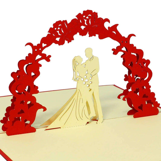 Hochzeitskarte Pop Up 3D - Glückwunschkarte zur Hochzeit, Brautpaar, Torbogen, N76 - LINPopUp
