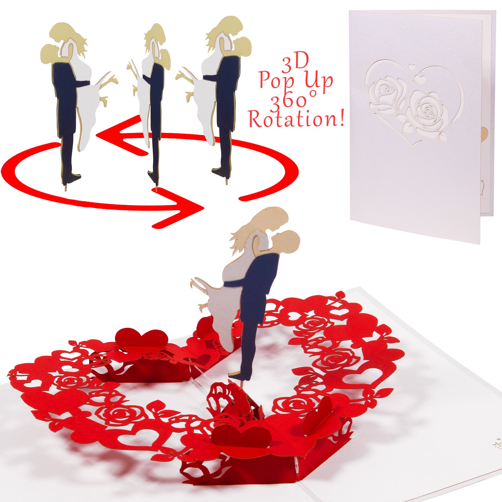 Hochzeitskarte 3D Pop-Up - Rotierendes Tanzendes Brautpaar mit Dreh-Effekt, N75