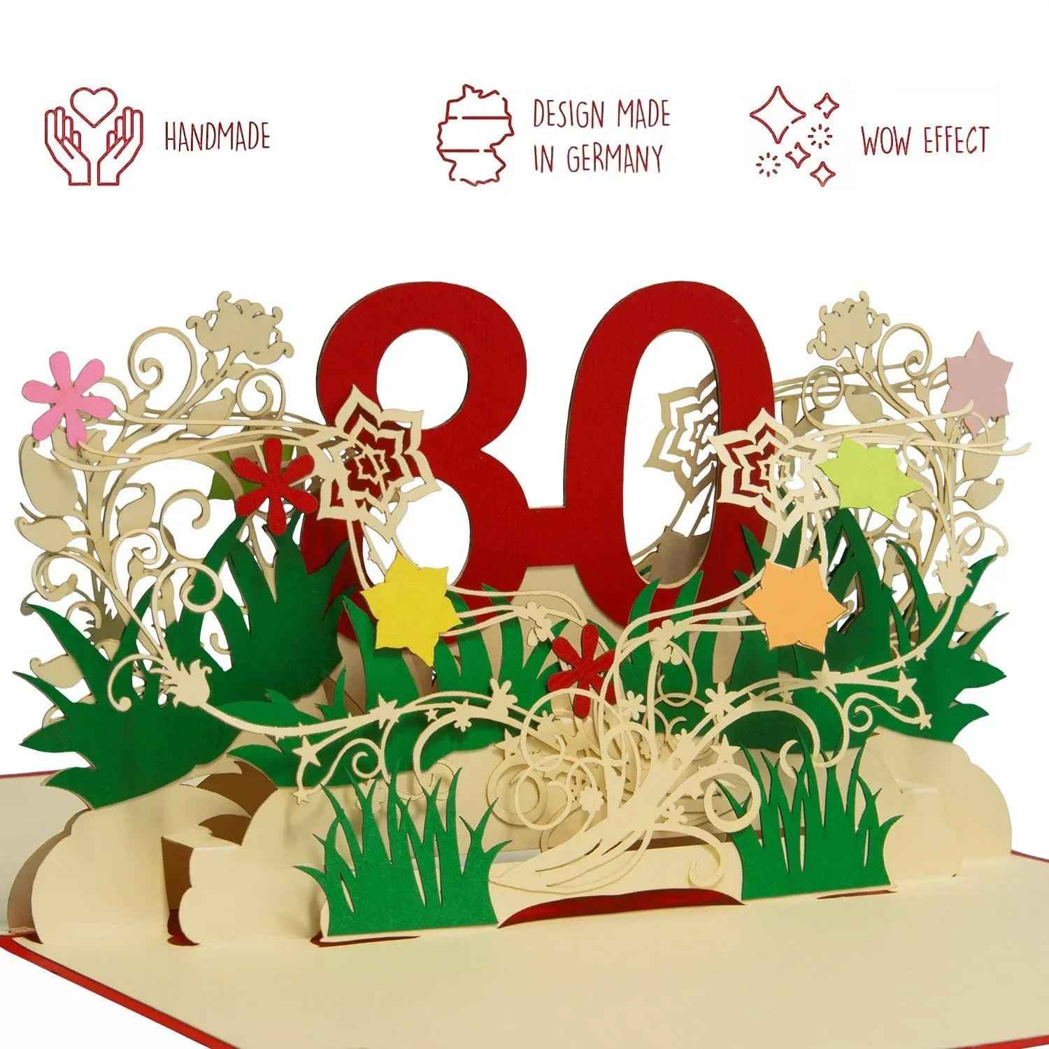 Pop-Up-Karte zum Geburtstag – Zahl 80, Geburtstagseinladung & Jubiläum, N67
