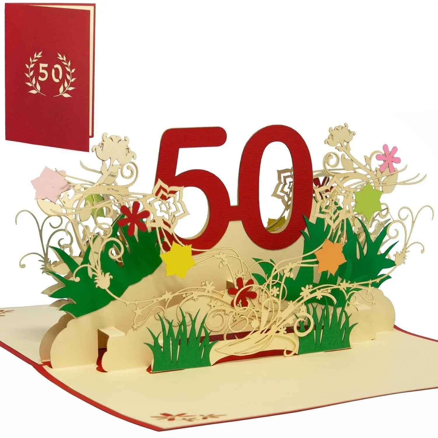 Pop-Up-Karte zum Geburtstag – Zahl 50, Geburtstagseinladung & Jubiläum, N61 LINPopUp N61