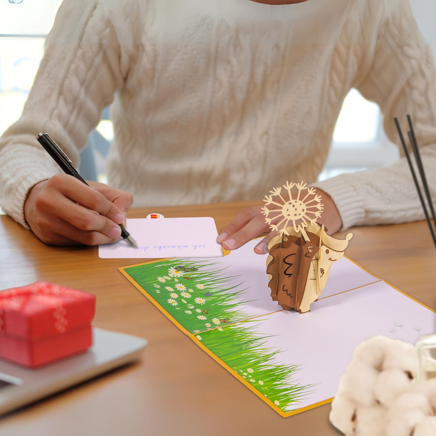 3D Pop - Up Karte mit Geldfach - Verpackung Geldgeschenk, Igel, Wunscherfüller, G3