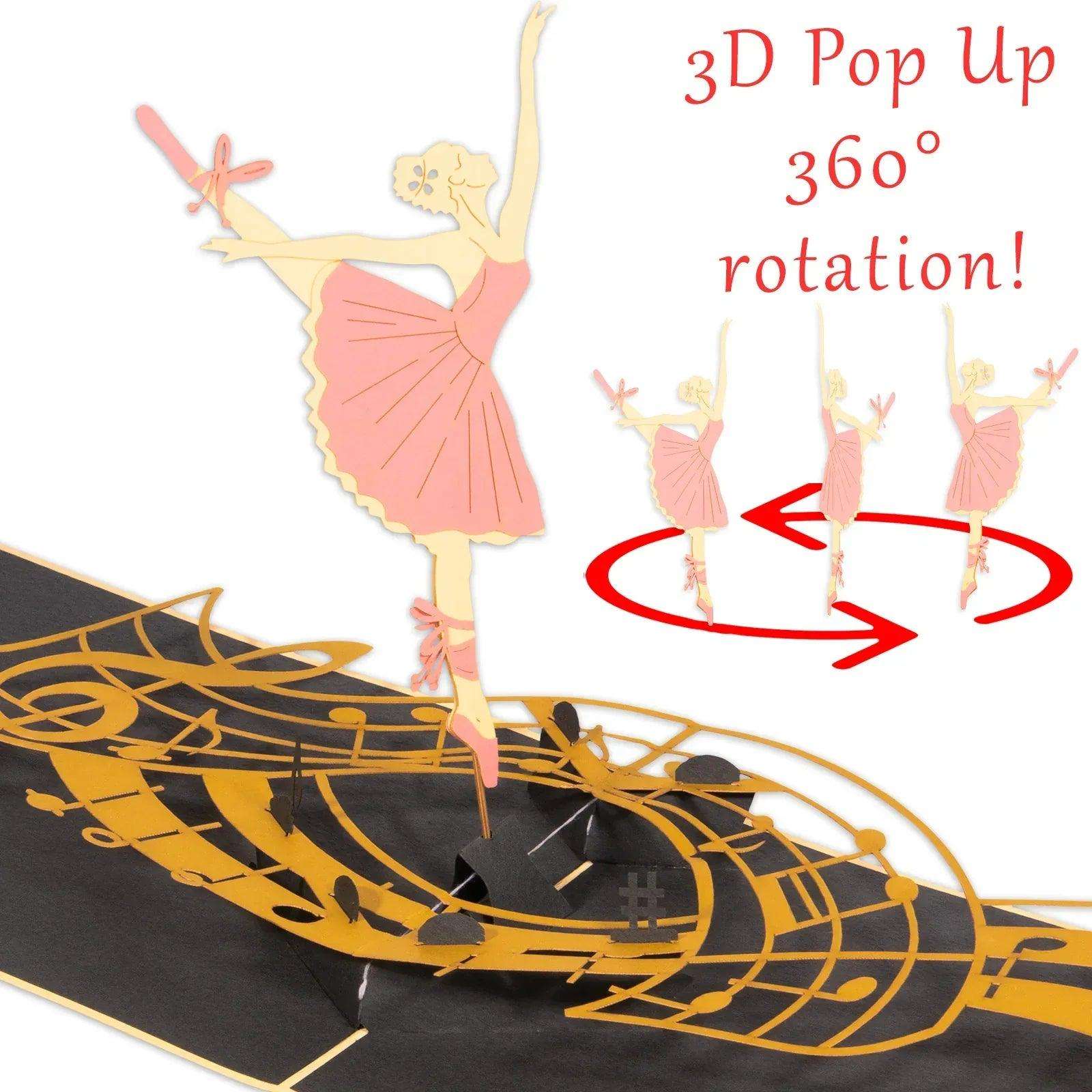 Pop-Up Karte Ballerina – 3D Rotierende Tanzkarte Tänzerinnen, N120 LINPopUp N120