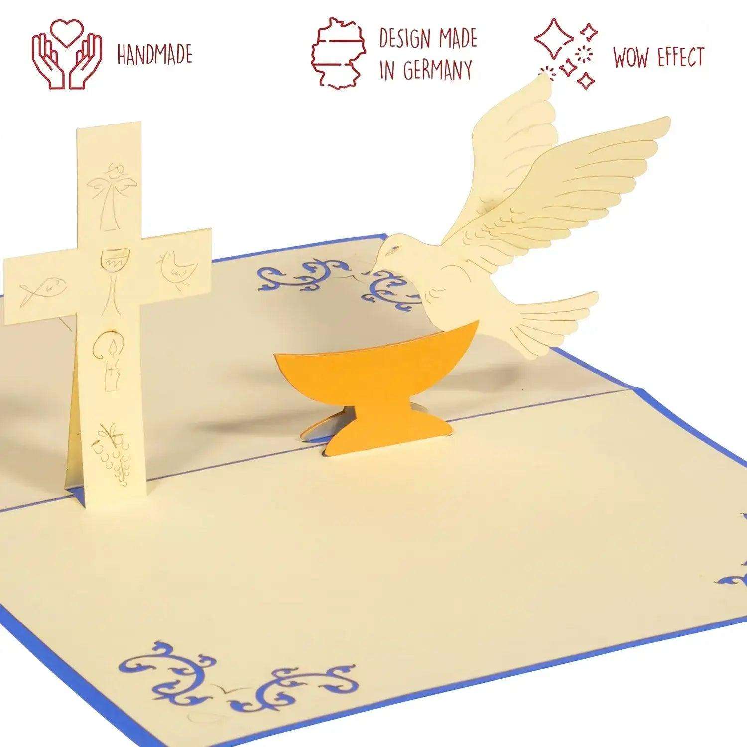Pop-Up Karte Kreuz & Taube - 3D Grußkarte Konfirmation Kommunion Taufe, N316 LINPopUp N316
