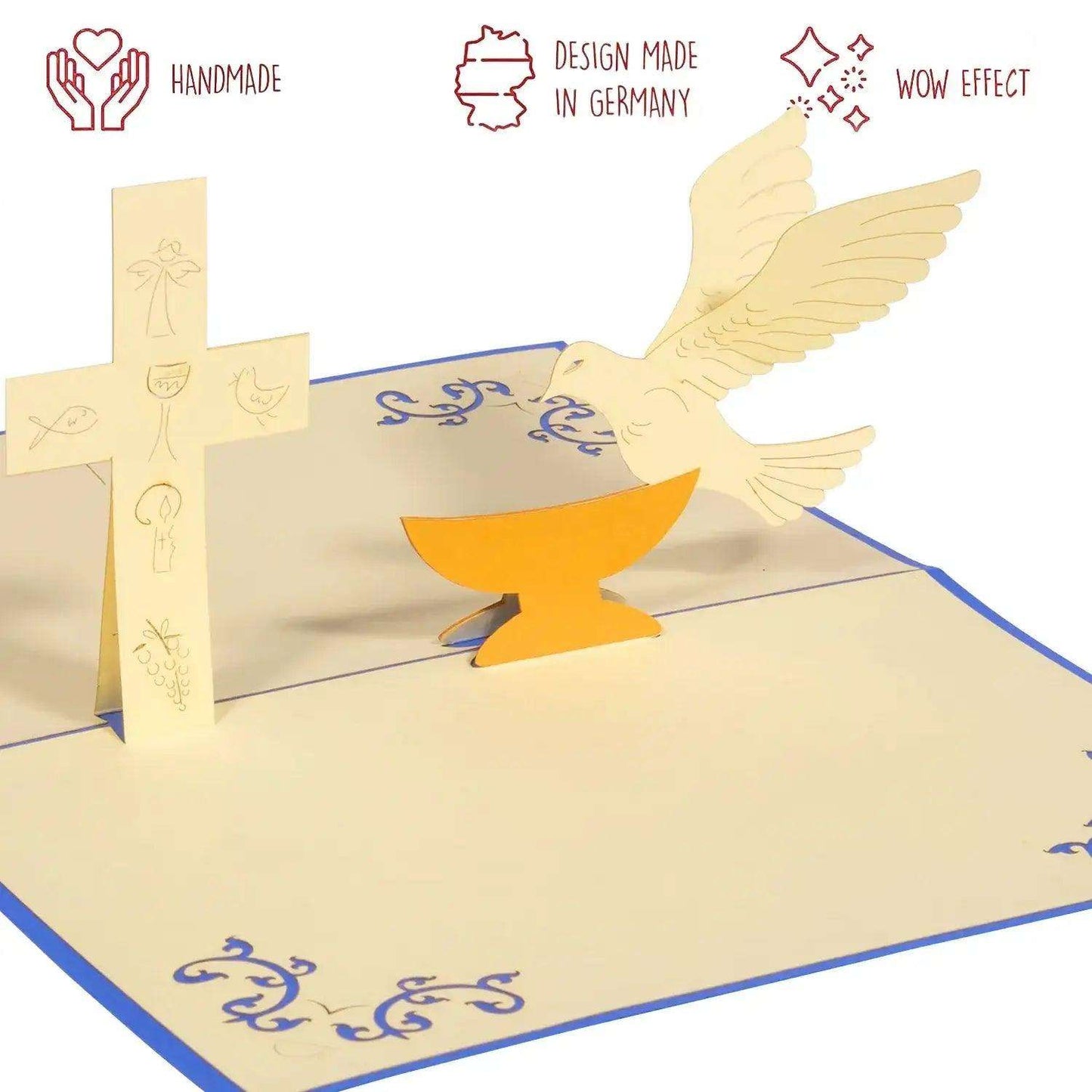 Pop-Up Karte Kreuz & Taube - 3D Grußkarte Konfirmation Kommunion Taufe, N316 - LINPopUp