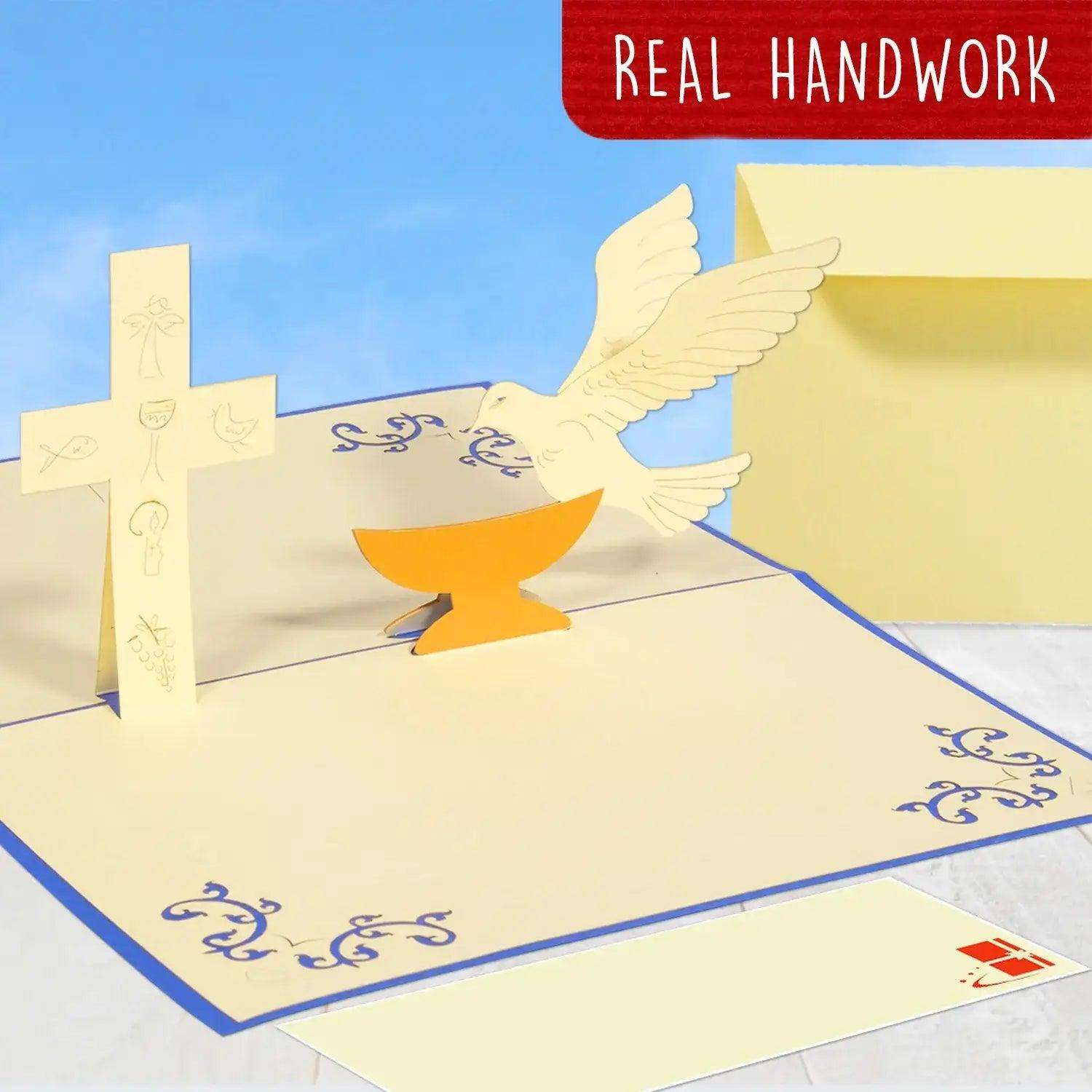 Pop-Up Karte Kreuz & Taube - 3D Grußkarte Konfirmation Kommunion Taufe, N316 LINPopUp N316