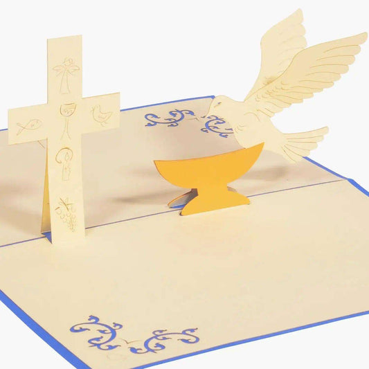 Pop-Up Karte Kreuz & Taube - 3D Grußkarte Konfirmation Kommunion Taufe, N316 - LINPopUp