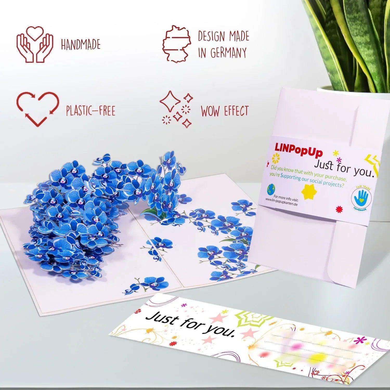 3D Pop-Up Karte Blumen, Orchidee Blau, N309 - LINPopUp