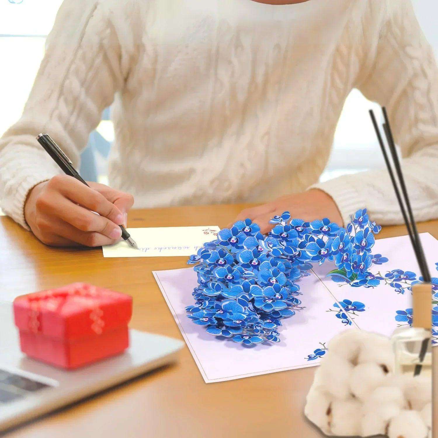 3D Pop-Up Karte Blumen, Orchidee Blau, N309 - LINPopUp