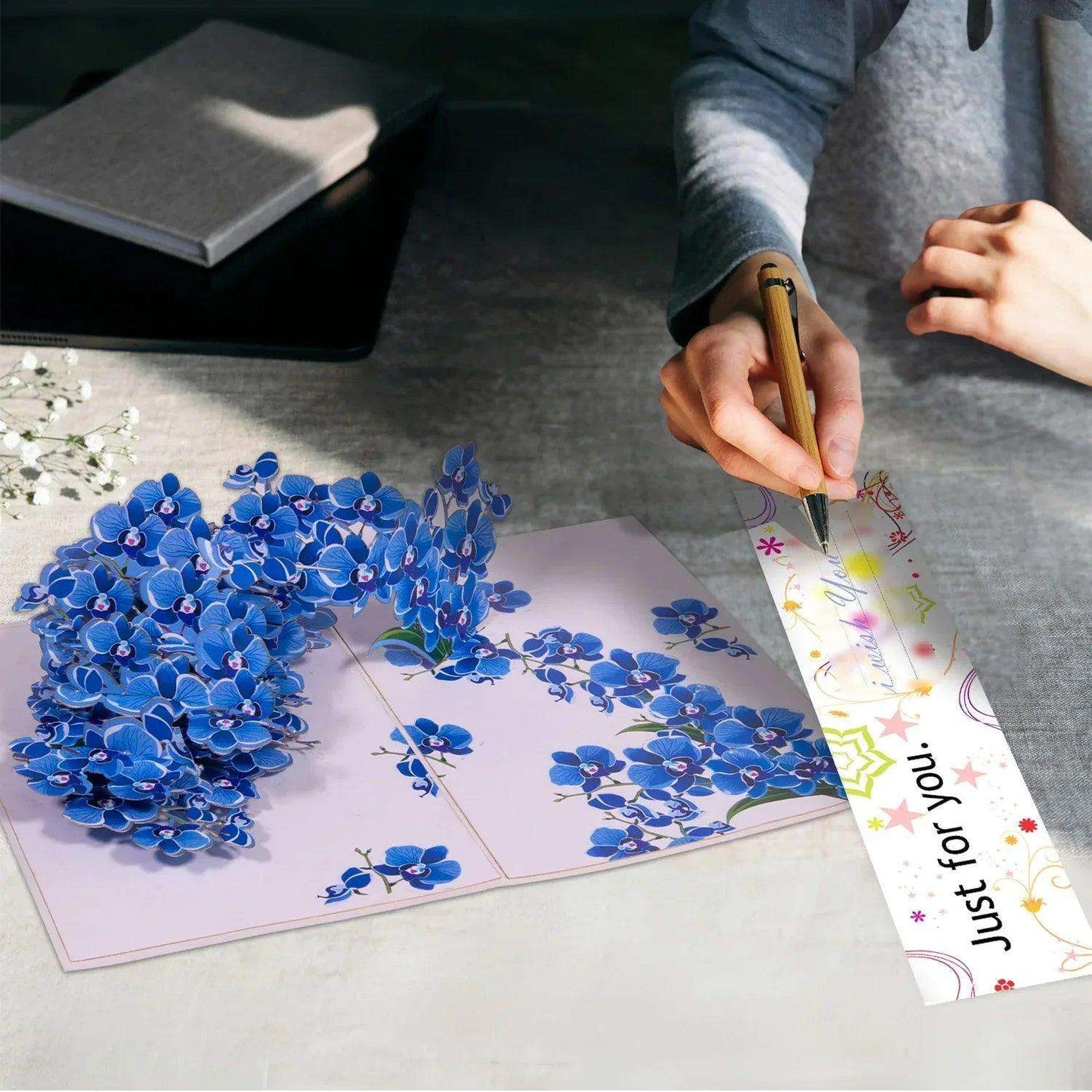 3D Pop-Up Karte Blumen, Orchidee Blau, N309 - LINPopUp