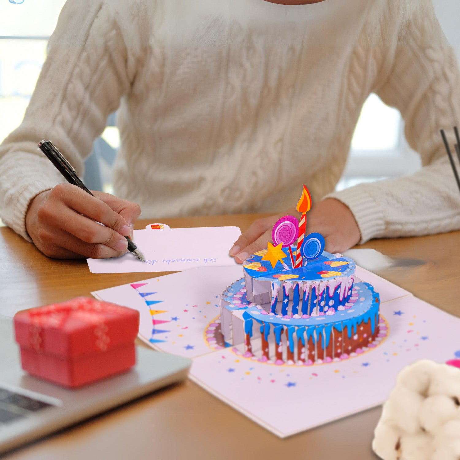 3D Pop - Up Karte mit Geldfach - Verpackung Geldgeschenk, Geburtstagskarte, Torte, N13