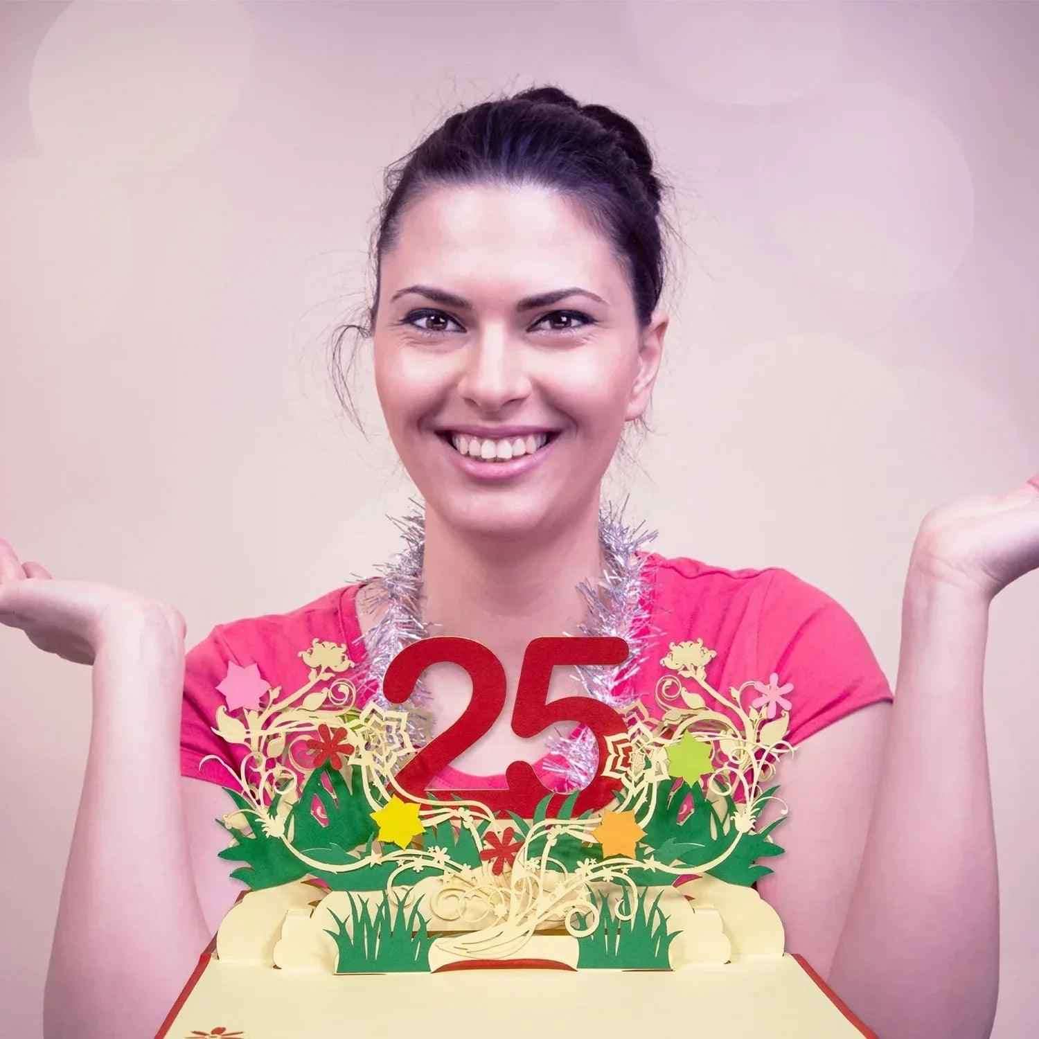 Pop-Up-Karte zum Geburtstag – Zahl 25, Geburtstagseinladung & Jubiläum, N300