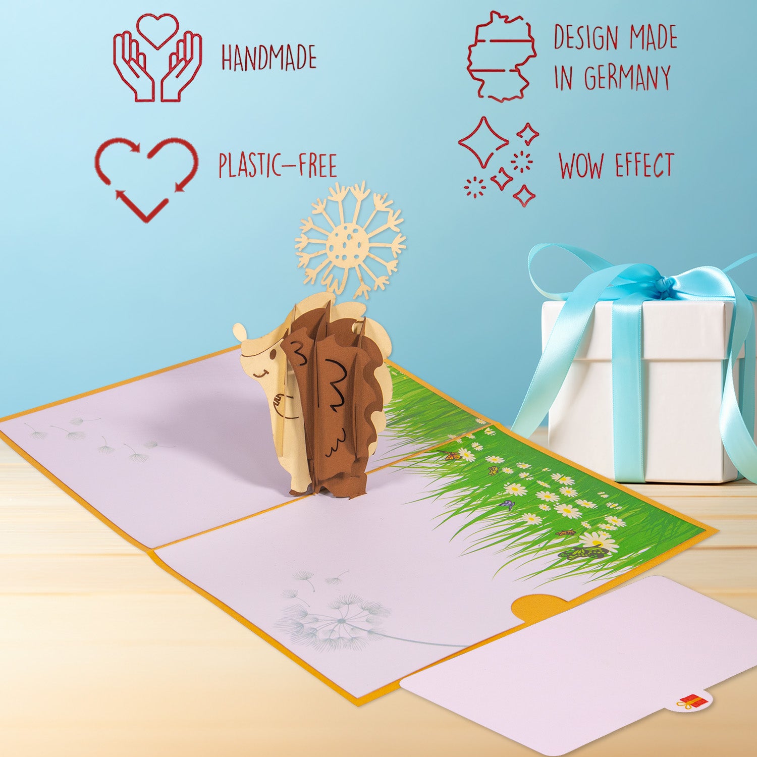 3D Pop - Up Karte mit Geldfach - Verpackung Geldgeschenk, Igel, Wunscherfüller, G3