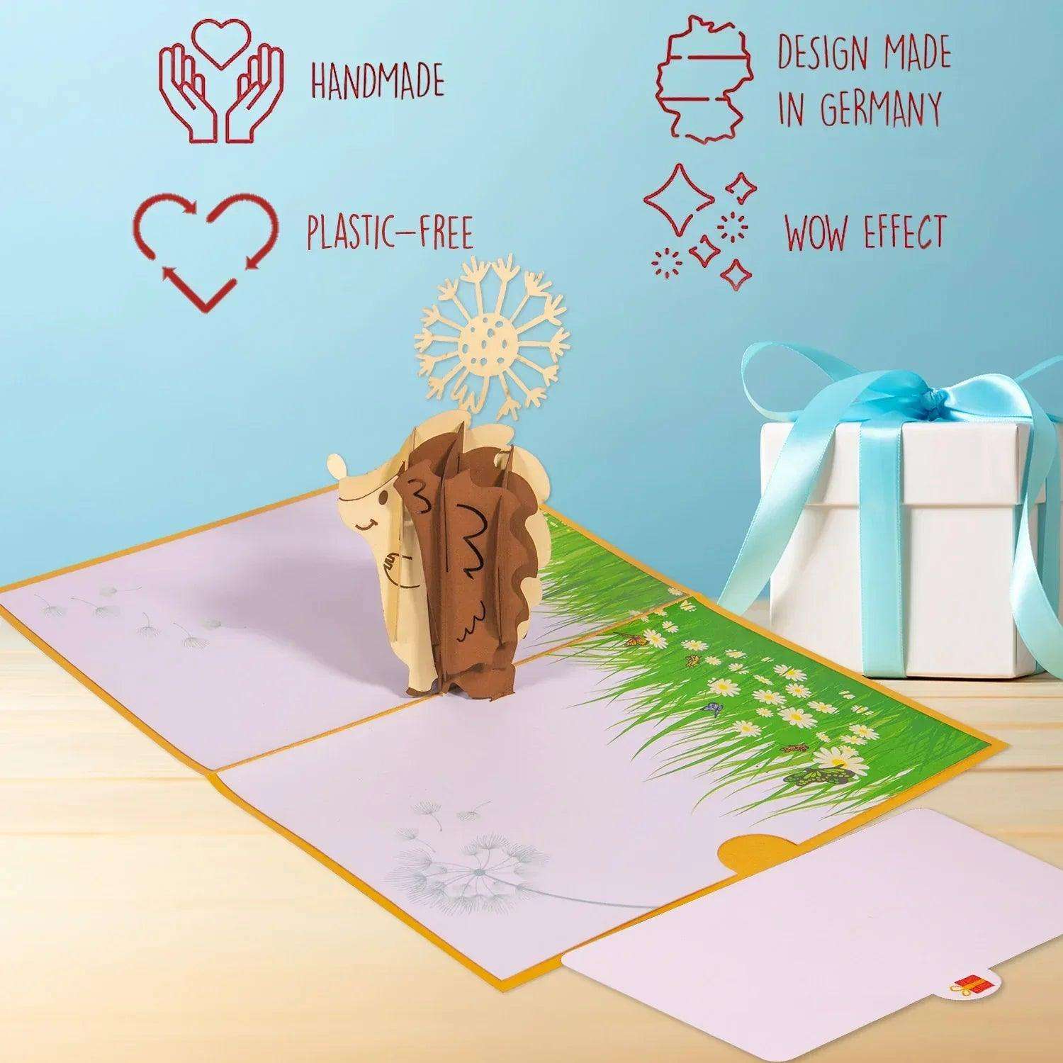 3D Pop - Up Karte mit Geldfach - Verpackung Geldgeschenk, Igel, Wunscherfüller, G3 - LINPopUp