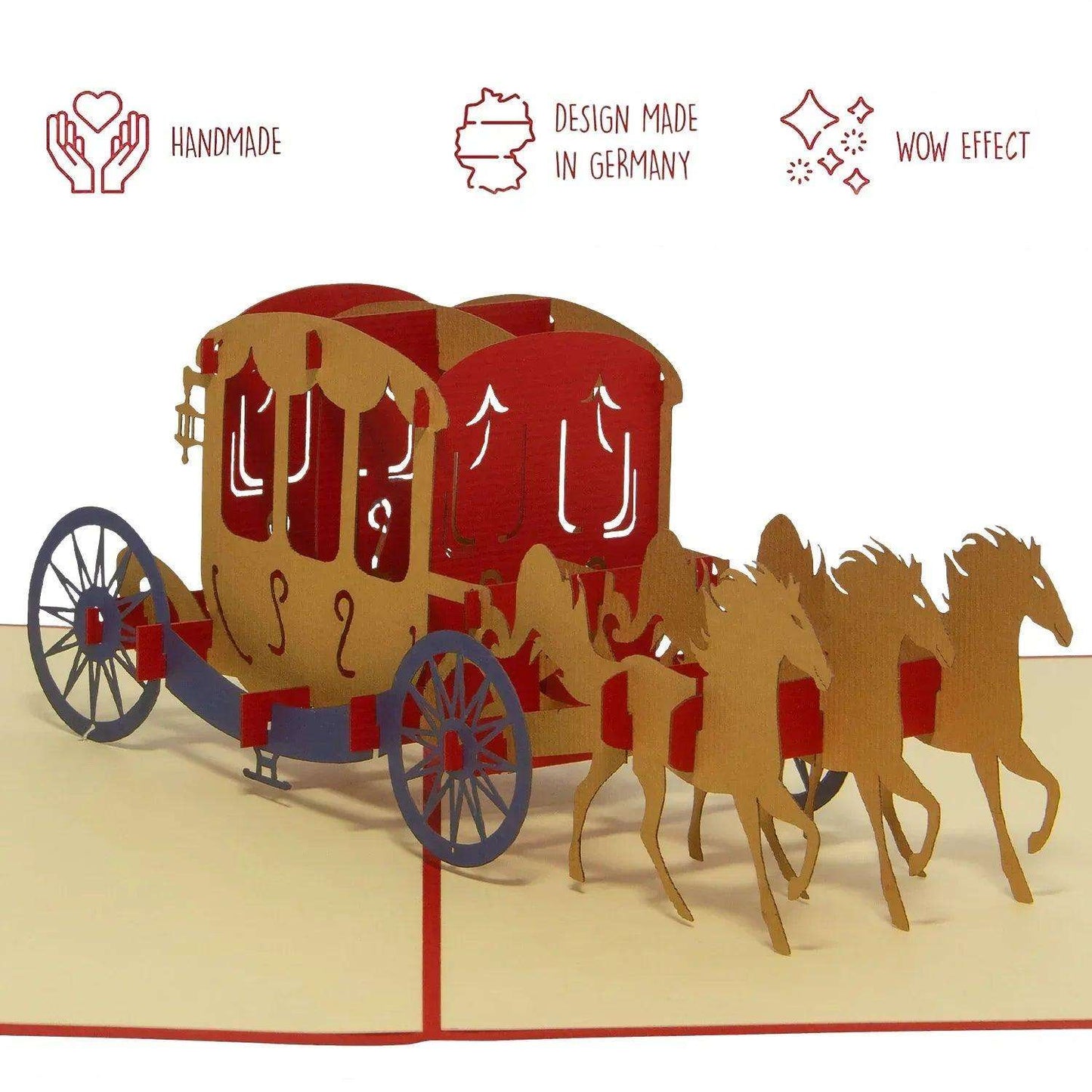 Hochzeitskarte Pop Up 3D - Glückwunschkarte zur Hochzeit, Kutsche, N369 - LINPopUp