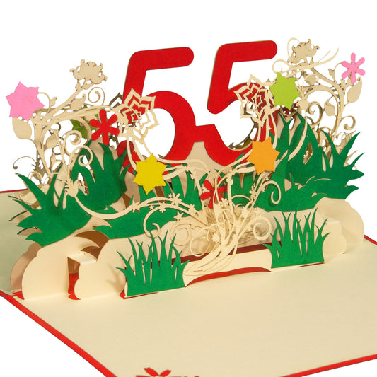 Pop-Up-Karte zum Geburtstag – Zahl 55, Geburtstagseinladung & Jubiläum, N325