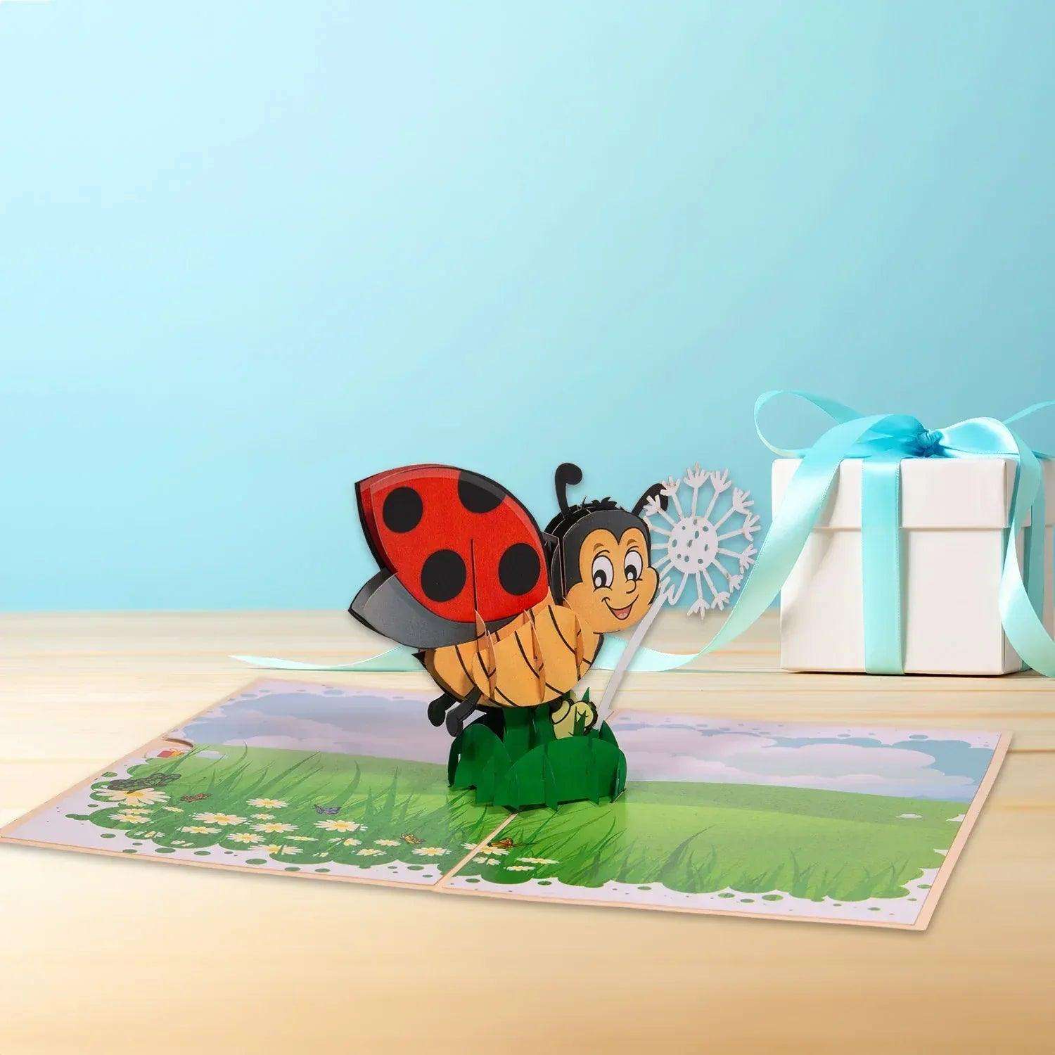 3D Pop - Up Karte mit Geldfach - Verpackung Geldgeschenk, Wunscherfüller, Marienkäfer, N161 LINPopUp N161
