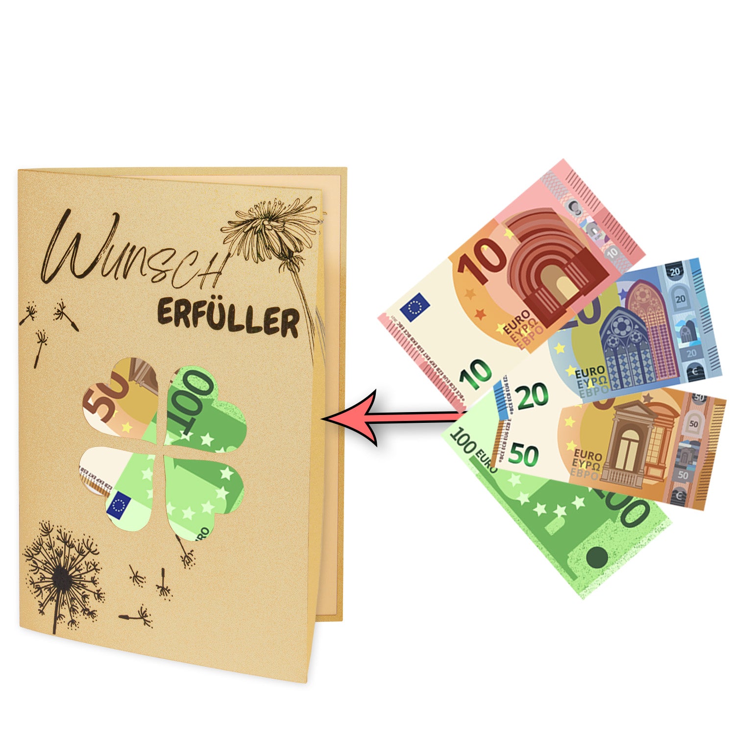 3D Pop - Up Karte mit Geldfach - Verpackung Geldgeschenk, Wunscherfüller, Marienkäfer, N161