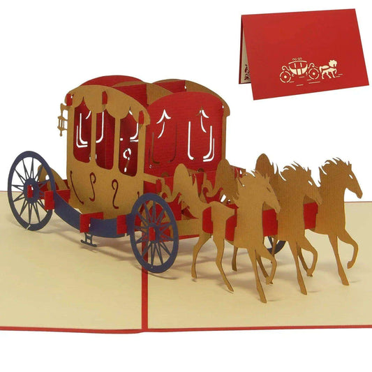 Hochzeitskarte Pop Up 3D - Glückwunschkarte zur Hochzeit, Kutsche, N369 - LINPopUp