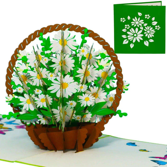 3D Pop-Up Karte Blumenkarte, Blumenkorb, Margeriten, N504 LINPopUp N504