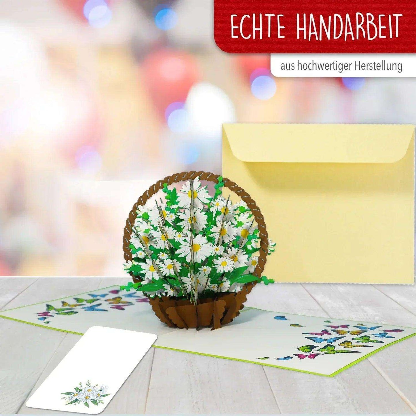 3D Pop-Up Karte Blumenkarte, Blumenkorb, Margeriten, N504 - LINPopUp