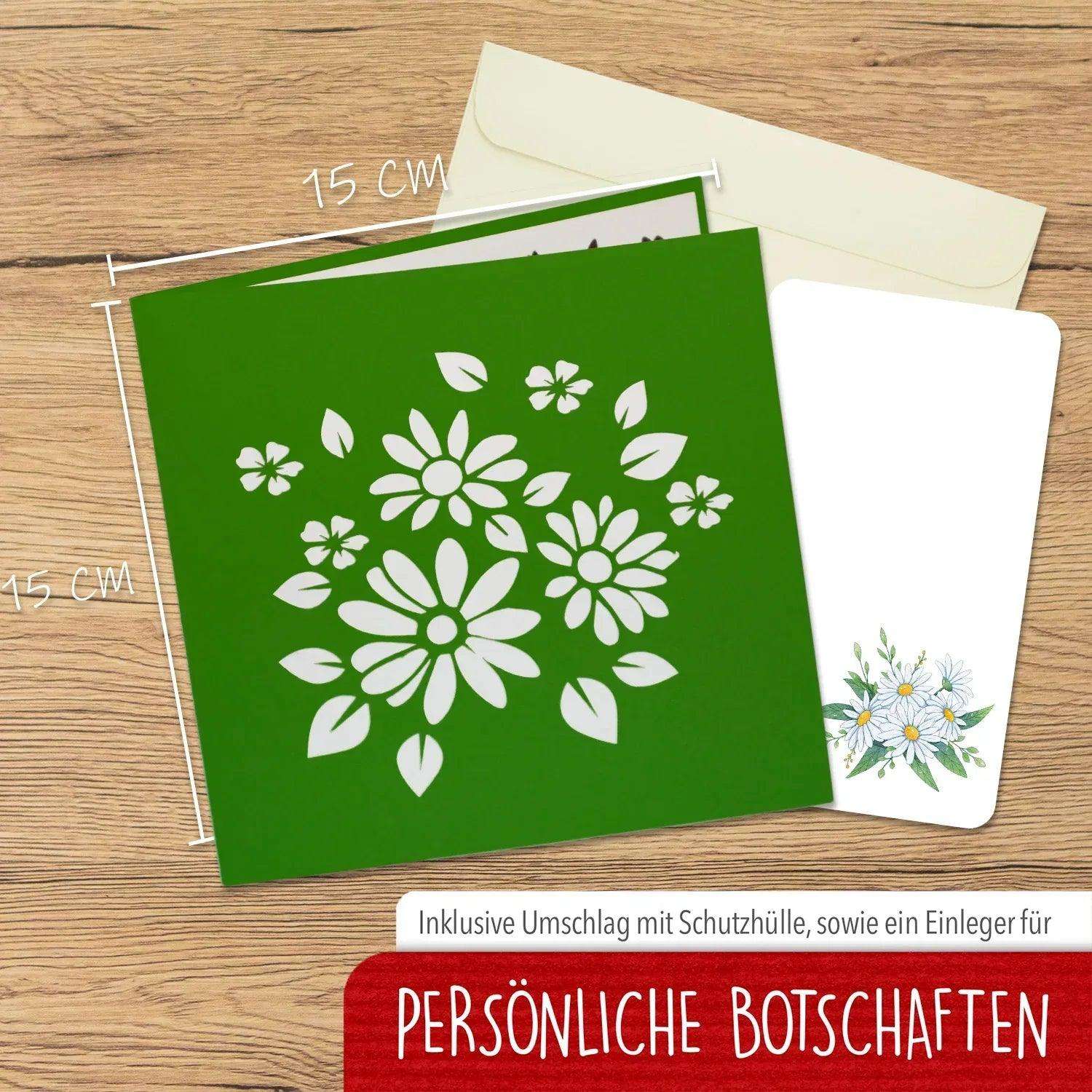 3D Pop-Up Karte Blumenkarte, Blumenkorb, Margeriten, N504 - LINPopUp