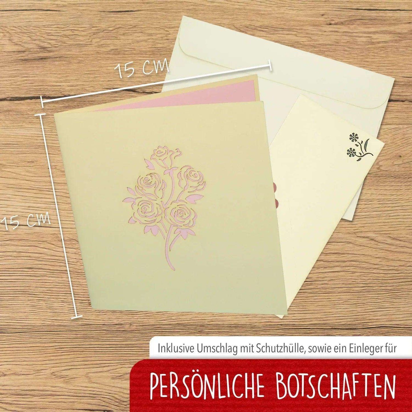 3D Pop-Up Karte Blumenkarte, Blumenstrauß, Rosenstrauß, N385 - LINPopUp