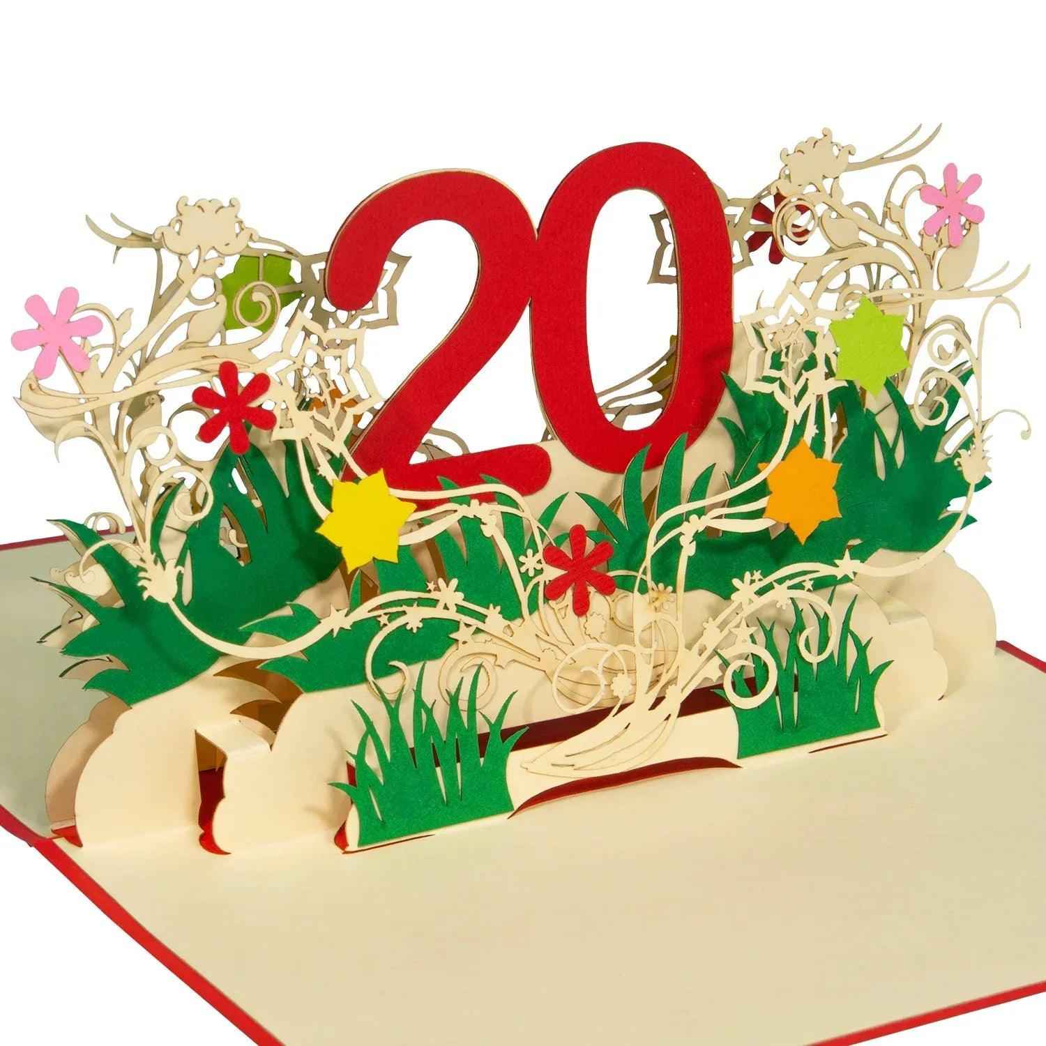 Pop-Up-Karte zum Geburtstag – Zahl 20, Geburtstagseinladung & Jubiläum, N299