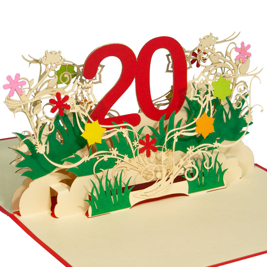Pop-Up-Karte zum Geburtstag – Zahl 20, Geburtstagseinladung & Jubiläum, N299