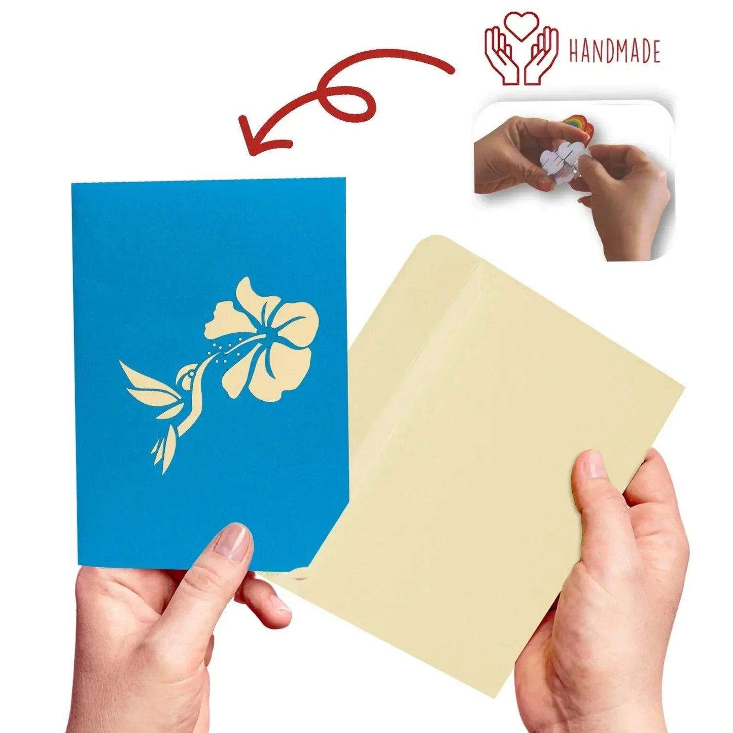 3D Pop-Up Blumenkarte mit Kolibri – Vogel & bunte Blumen, N255 - LINPopUp