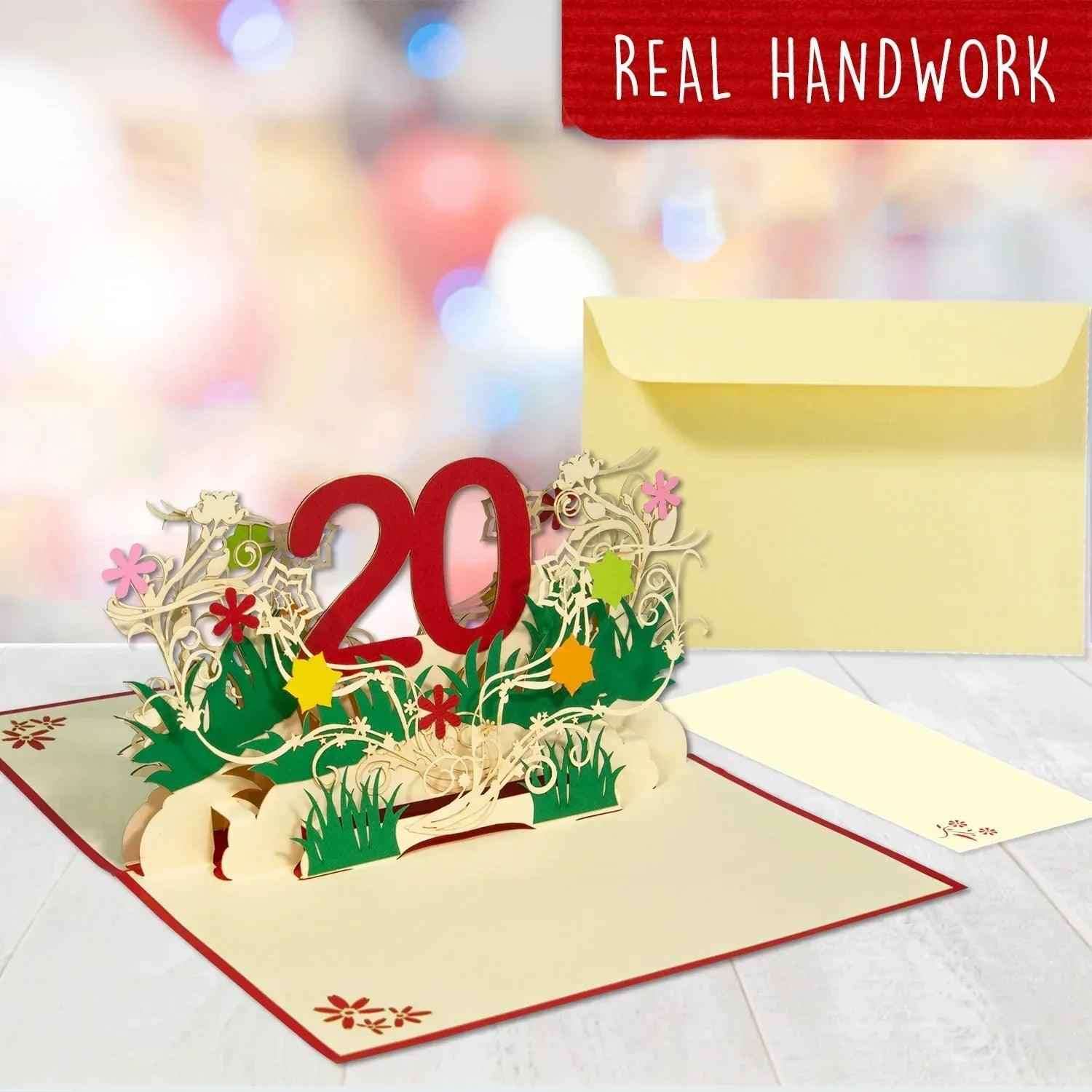 Pop-Up-Karte zum Geburtstag – Zahl 20, Geburtstagseinladung & Jubiläum, N299