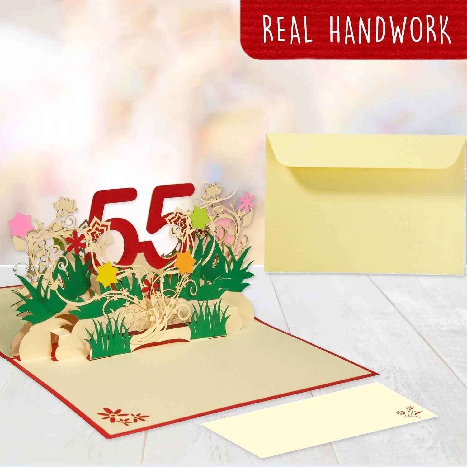 Pop-Up-Karte zum Geburtstag – Zahl 55, Geburtstagseinladung & Jubiläum, N325