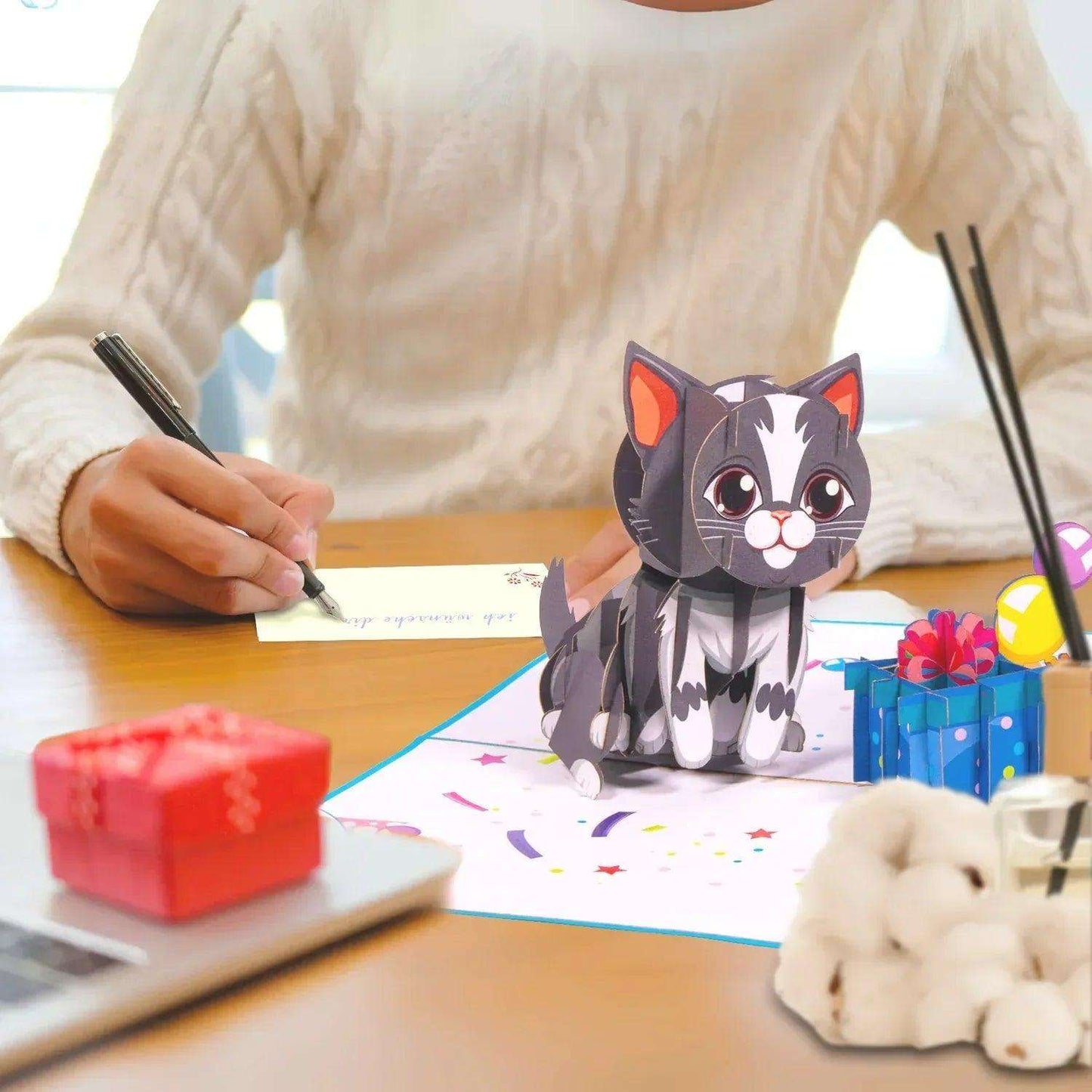 Pop-Up  Geburtstagskarte Katze - 3D Karte Kindergeburtstag, LINPopUp - LINPopUp