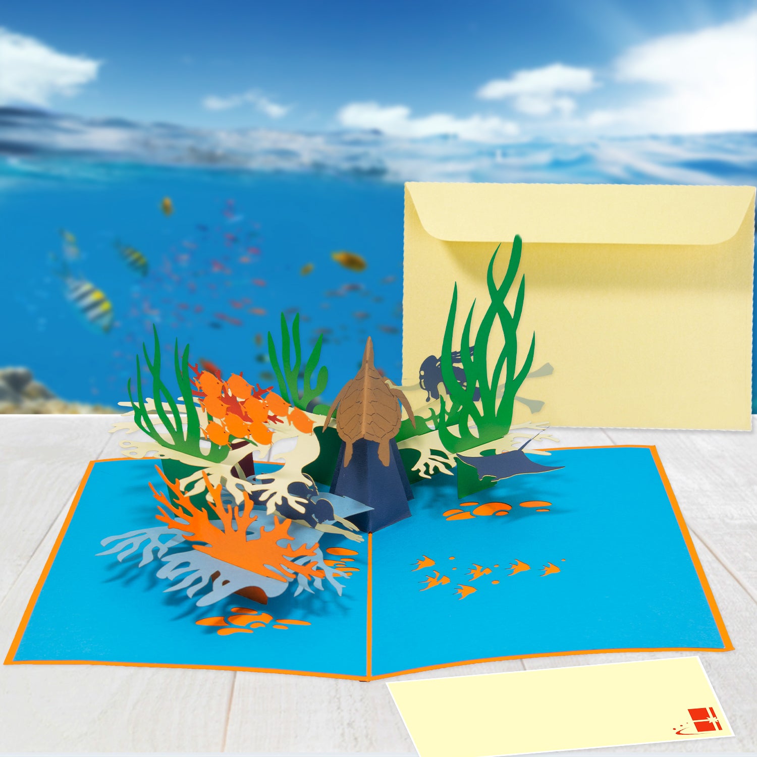 Pop-Up 3D Geburtstagskarte für Kinder - Kindergeburtstag Karte - Unterwasserwelt, Fisch, Schildkröter, N82