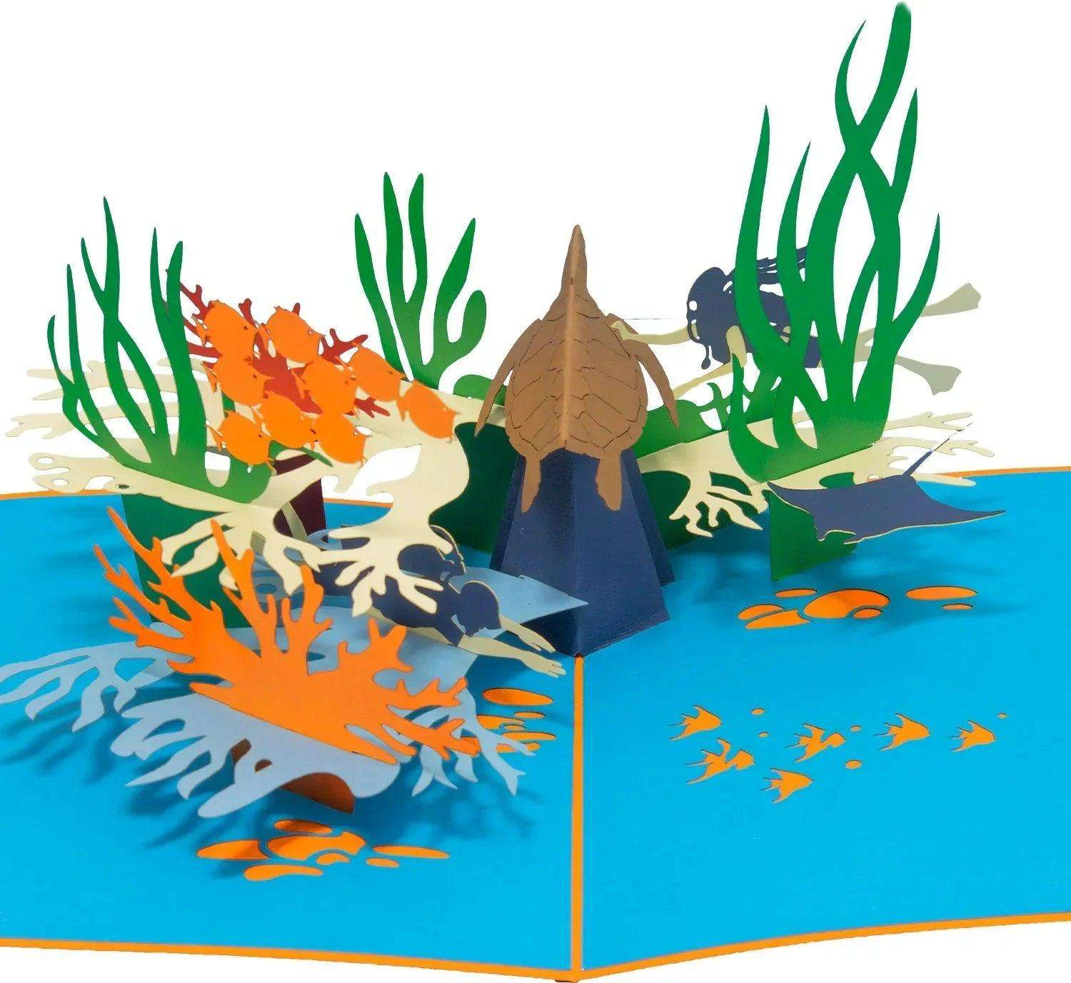 Pop-Up Karte Meer, Unterwasserwelt, Meeresbiologie, Taucher, Fisch, Schildkröter LINPopUp 17790, N82