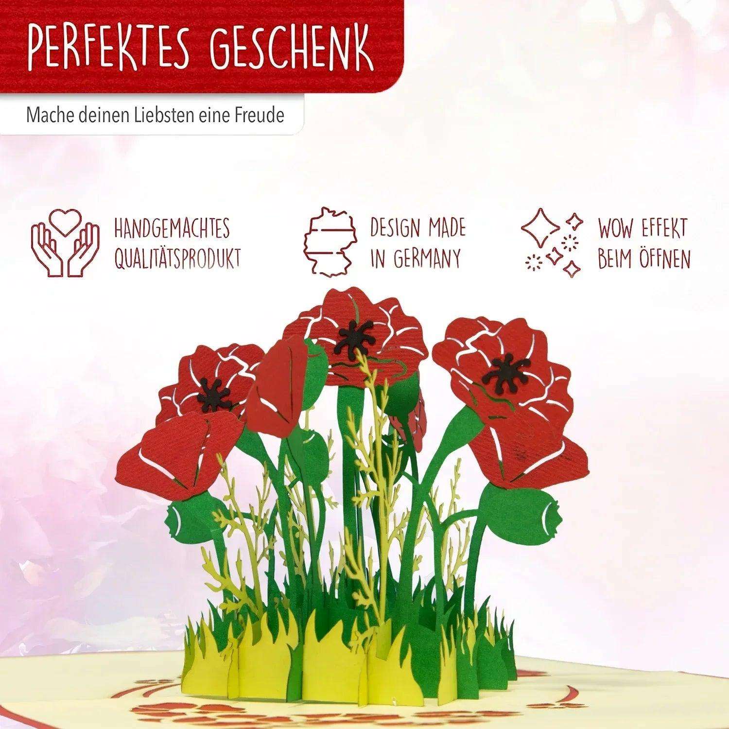 Pop Up Karte 3D Mohn Blume Rot – Grußkarte Muttertag & Geburtstag - LINPopUp