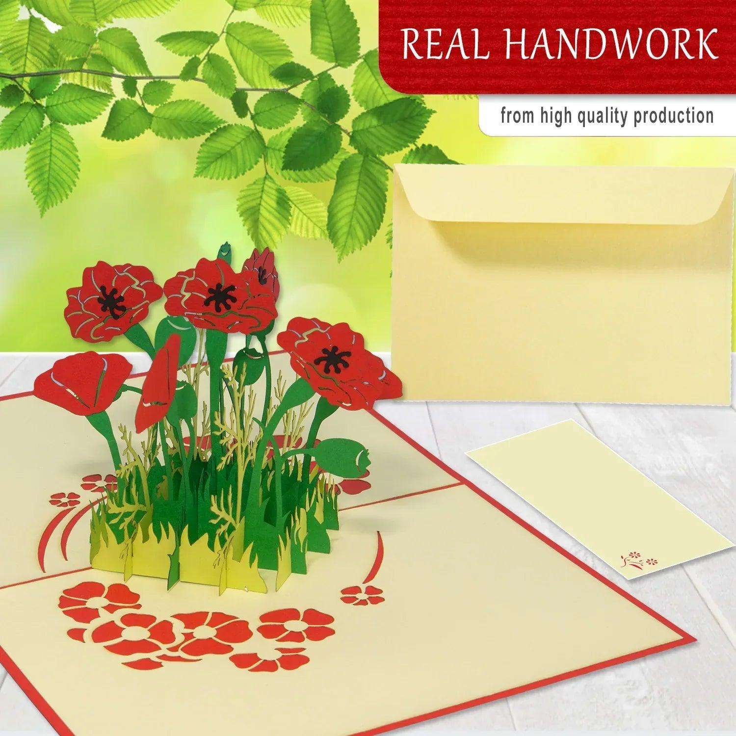 Pop Up Karte 3D Mohn Blume Rot – Grußkarte Muttertag & Geburtstag - LINPopUp