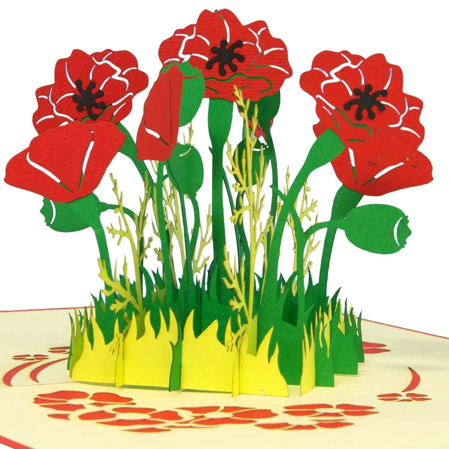 Pop Up Karte 3D Mohn Blume Rot – Grußkarte Muttertag & Geburtstag - LINPopUp