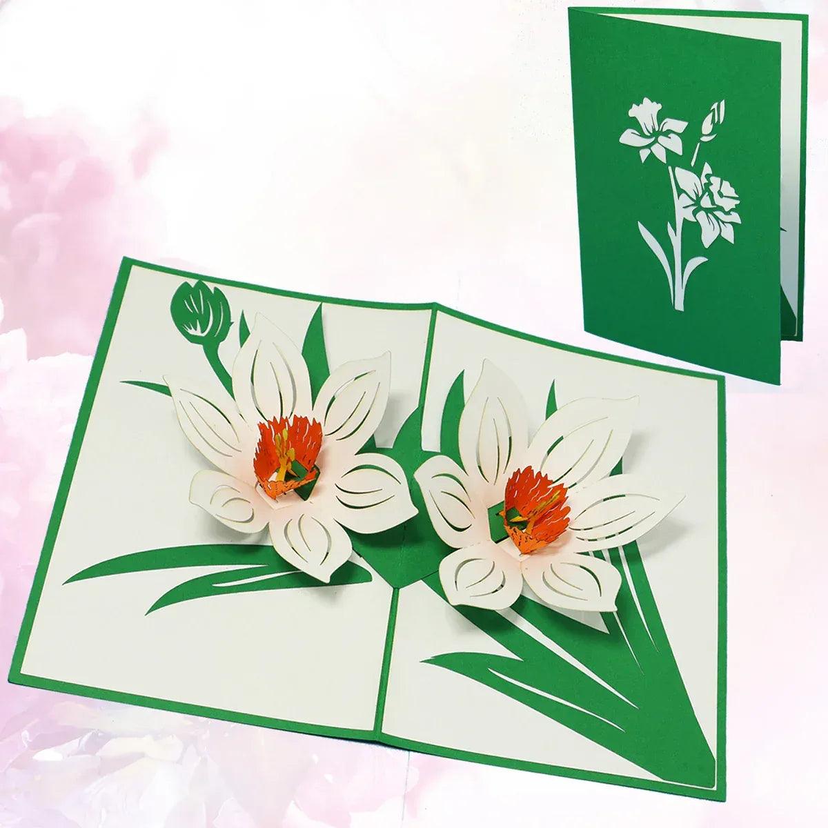 3D Pop-Up Karte Blumenkarte, Blüten - Blumen Weiß, N708 - LINPopUp