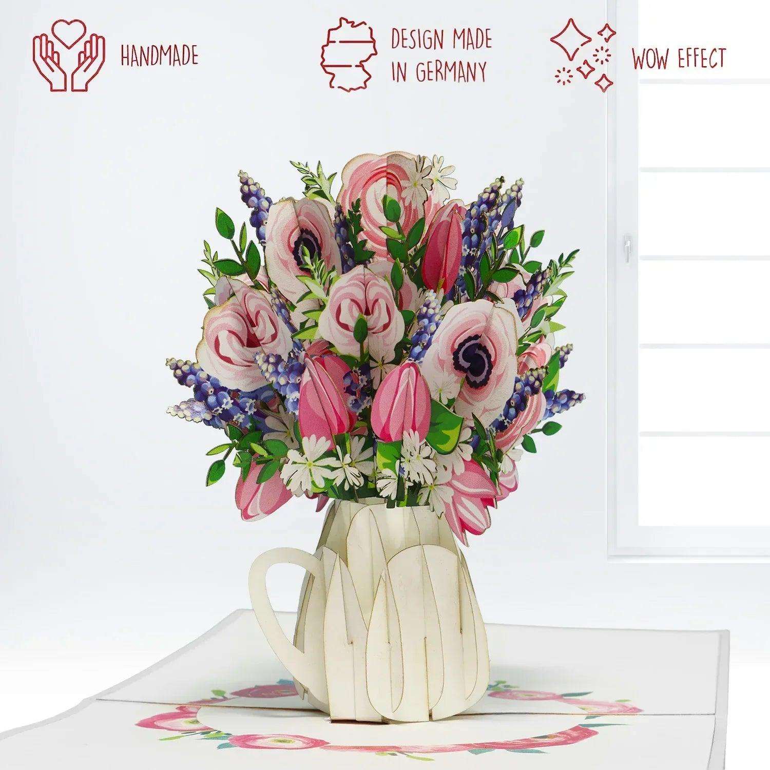 Pop Up Karte 3D Blumenstrauß Rosa Pink – Grußkarte Geburtstag & Muttertag LINPopUp 17767-N507