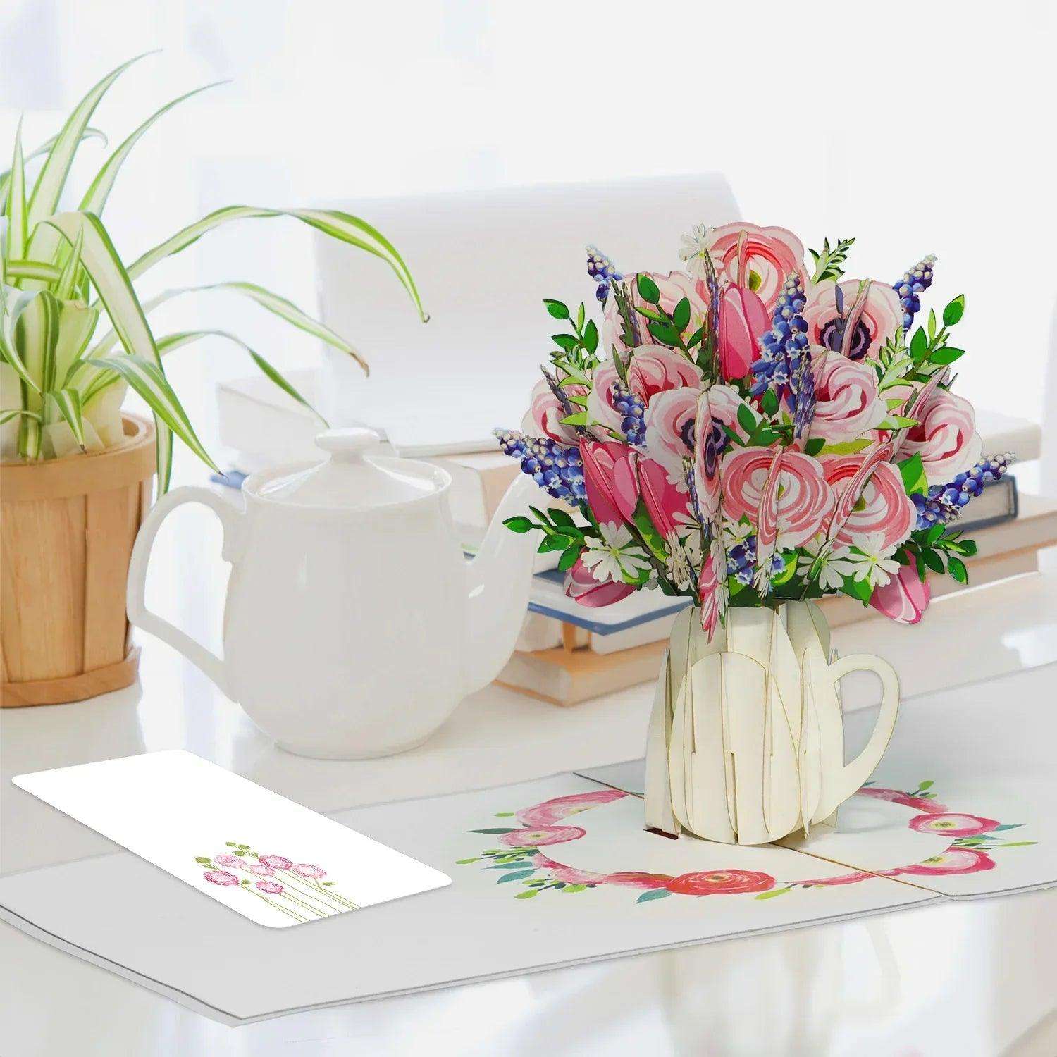 Pop Up Karte 3D Blumenstrauß Rosa Pink – Grußkarte Geburtstag & Muttertag LINPopUp 17767-N507