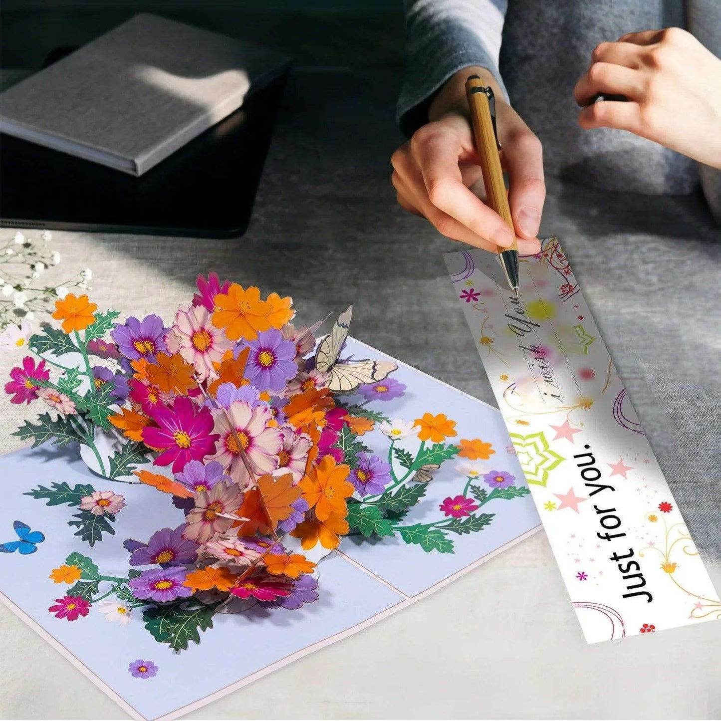 3D Pop-Up Karte Blumen, Blumenkarte, N190 - LINPopUp