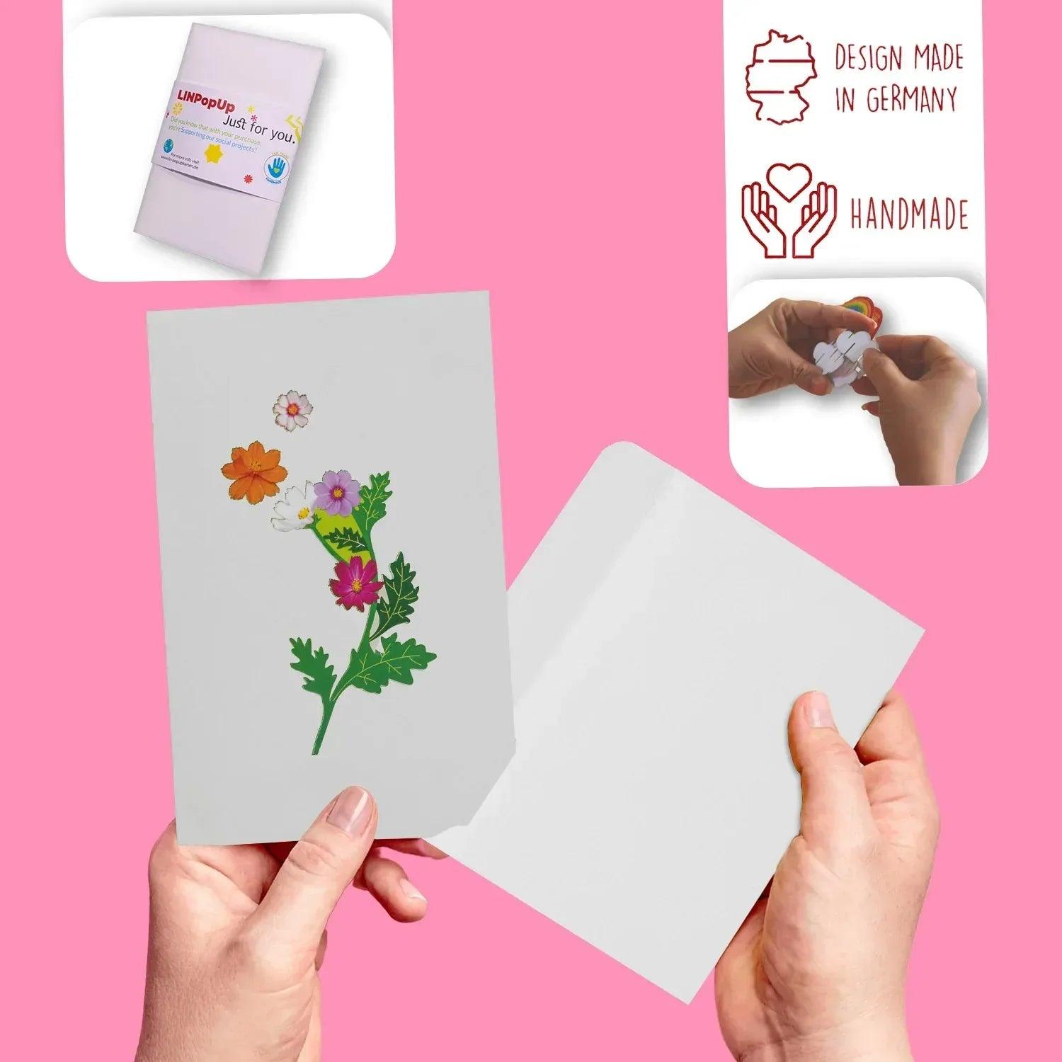 3D Pop-Up Karte Blumen, Blumenkarte, N190 - LINPopUp